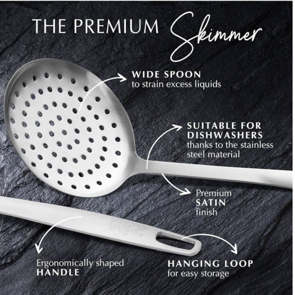 Stainless Steel Skimmer 36cm, Shapely Design, Stainless Steel, Satin-Finished Surface (Colour: Silver), Dishwasher safe - Image 3